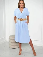 Dámske šaty s ozdobným opaskom 24139 svetlomodré - Kesi