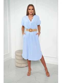 Dámske šaty s ozdobným opaskom 24139 svetlomodré - Kesi