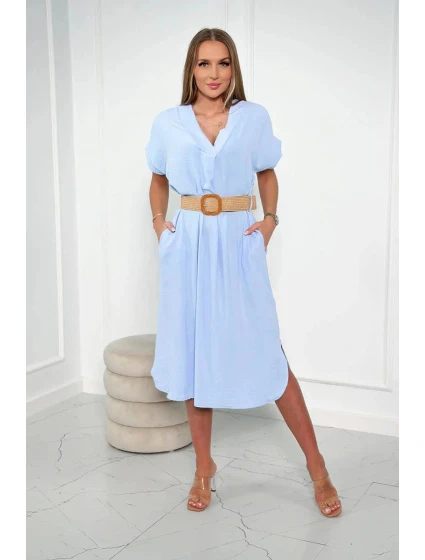 Dámske šaty s ozdobným opaskom 24139 svetlomodré - Kesi Dámske šaty s ozdobným opaskom 24139 svetlomodré - Kesi