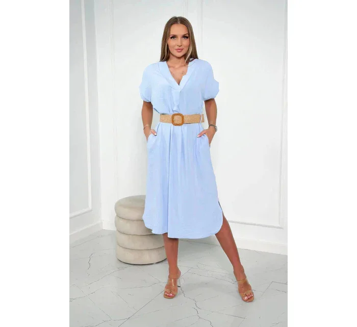 Dámske šaty s ozdobným opaskom 24139 svetlomodré - Kesi Dámske šaty s ozdobným opaskom 24139 svetlomodré - Kesi