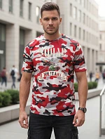 Pánske červeno-biele tričko s vojenskou potlačou FashionStreet NX2005R
