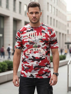 Pánske červeno-biele tričko s vojenskou potlačou FashionStreet NX2005R
