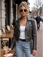 Dámska bunda v štýle Ramones s koženým opaskom, čierna, FashionStreet TY5720