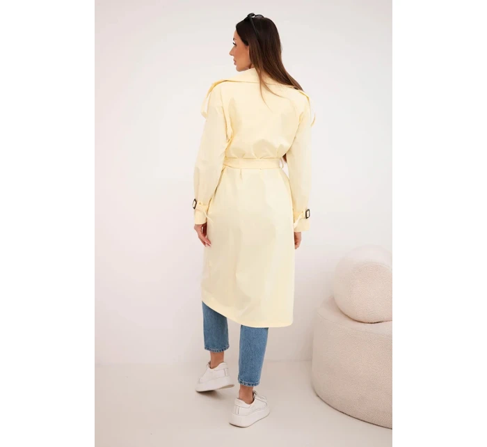 Dámsky kabát do pása s golierom žltý