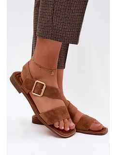 Dámské sandály na nízkém podpatku se zlatou sponou Camel model 22125663 - Boto