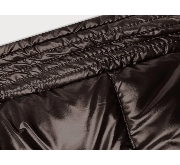 Hnedo-ružová hrubá obojstranná dámska zimná bunda (V768g)