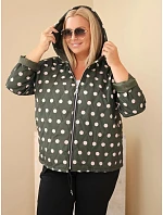 Dámská bunda Plus Size s kapucí v puntíky khaki