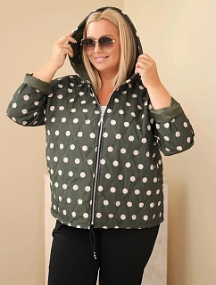Dámska bunda Plus Size s kapucňou s bodkovaným vzorom v khaki farbe