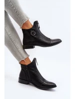 Damskie Botki Na Płaskim Obcasie Z Zamkiem Czarne Loratie Damskie Botki Na Płaskim Obcasie Z Zamkiem Czarne Loratie