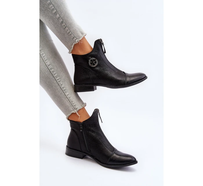 Damskie Botki Na Płaskim Obcasie Z Zamkiem Czarne Loratie Damskie Botki Na Płaskim Obcasie Z Zamkiem Czarne Loratie