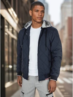 Pánská přechodná prošívaná bunda s kapucí modrá Dstreet model 21986320 - FashionStreet