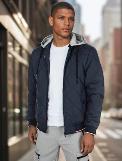 Pánská přechodná prošívaná bunda s kapucí modrá model 21986320 - Dstreet