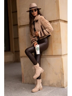 Damskie Ocieplane Botki Workery Na Zamek Beżowe Mivael