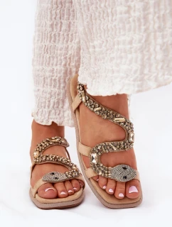 Sandały Damskie Ze Zdobieniem Wąż Eko Zamszowe Artiker 56C1361 Beżowe