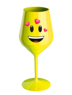 ZAMILOVANÝ SMAJLÍK - žlutá nerozbitná sklenice na víno 470 ml