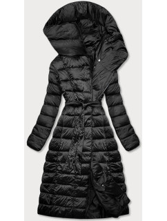 Čierny prešívaný kabát s vysokým stojačikom a kapucňou (AG1-J9062B)