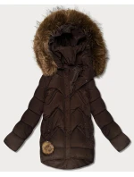 Dámska páperová zimná bunda s veľkou kapucňou hnedá (KK60589)
