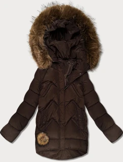 Dámska páperová zimná bunda s veľkou kapucňou hnedá (KK60589)