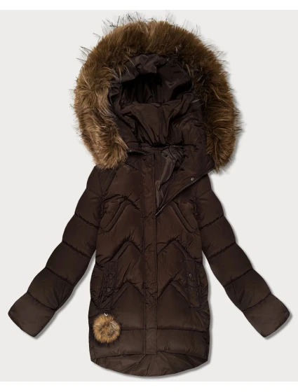 Dámska páperová zimná bunda s veľkou kapucňou hnedá (KK60589)