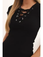 Dámská pruhovaná blůza s V výstřihem a krátkým rukávem béžová Dámská pruhovaná blůza s V výstřihem a krátkým rukávem béžová