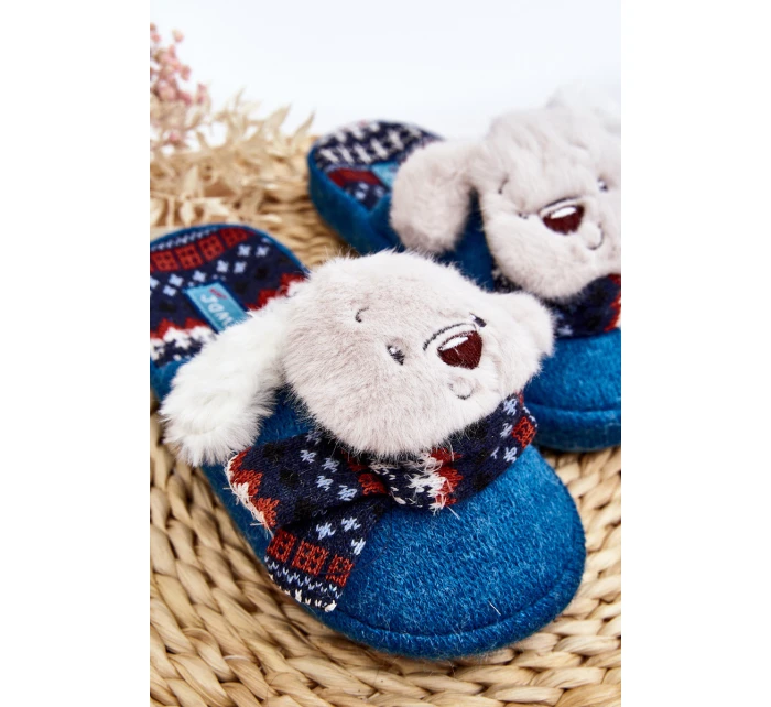 Dětské pantofle s podrážkou a medvídkem modré model 21641399 - Boto