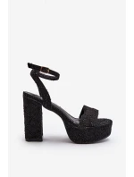 Džínové sandály na podpatku černé model 21649730 - Boto