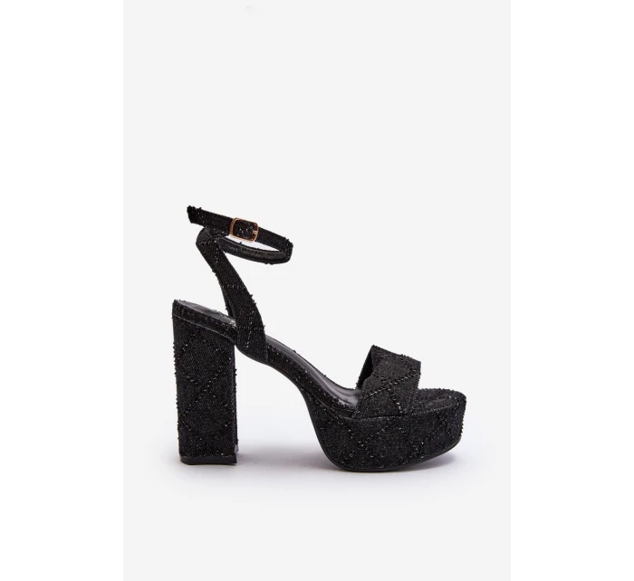 Džínové sandály na podpatku černé model 21649730 - Boto