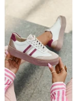 Skórzane Sneakersy Damskie Na Platformie Zazoo N1234 Beżowo-Bordowe