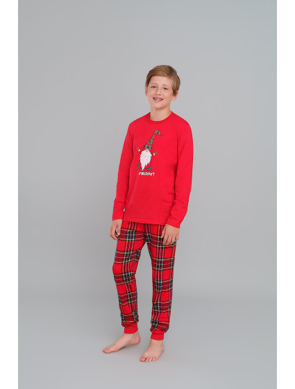 Chlapčenské pyžamo Narwik, dlhý rukáv, dlhé nohavice - červené/potlač