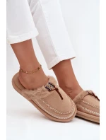 Dámske kožušinové papuče s kožušinou a výšivkou - béžové Perivelle Dámske kožušinové papuče s kožušinou a výšivkou - béžové Perivelle