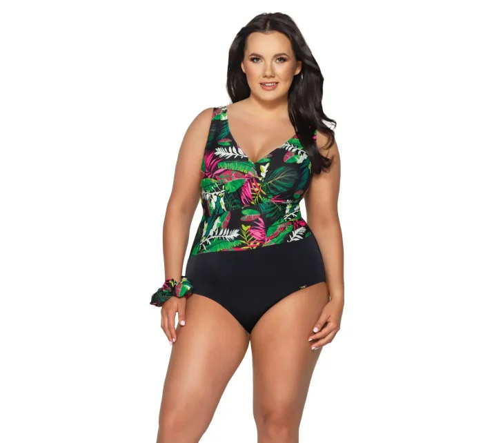 Dámske jednodielne plavky SKJ-56 TROPICAL ISLAND Čierne so zelenou - AVA
