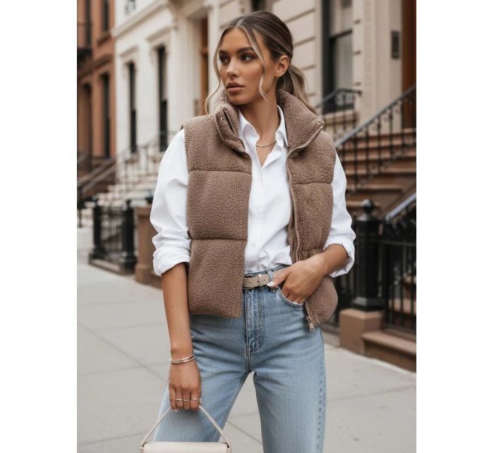 Dámská vesta z ovčí kůže v barvě camel Dstreet model 21970442 - FashionStreet