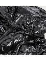 Lesklá čierna prešívaná dámska bunda (B9573)
