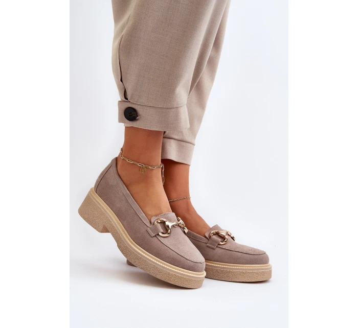 Zazoo 3429 Zamszowe Mokasyny Damskie Z Ozdobą Cappuccino