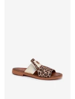 Eleganckie Klapki Ze Skóry Naturalnej Na Płaskim Obcasie Zazoo 40423 Panterka