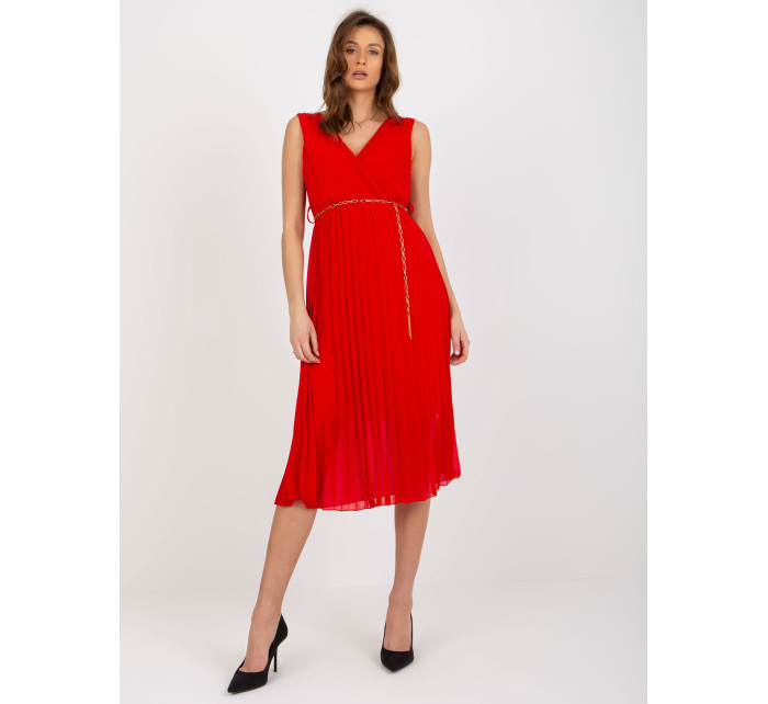 Červené midi šaty plisované s viskózou