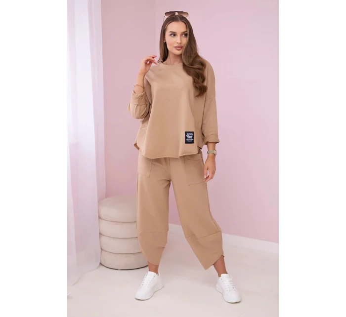 Bavlněná mikina kalhoty set Velbloud Bavlněná mikina kalhoty set Velbloud