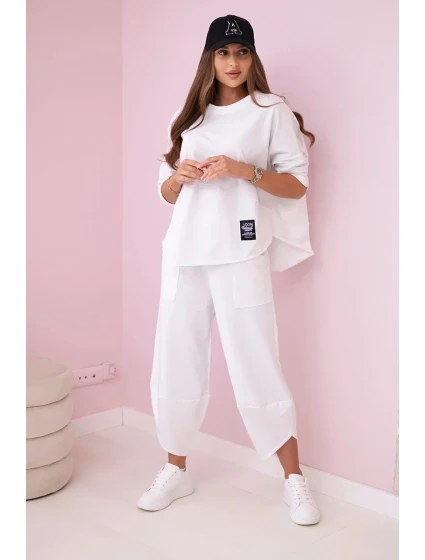 Bavlněná mikina kalhoty set bílý