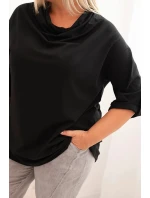 Dámská blůza Plus Size z bavlny s volným střihem a vodním výstřihem černá