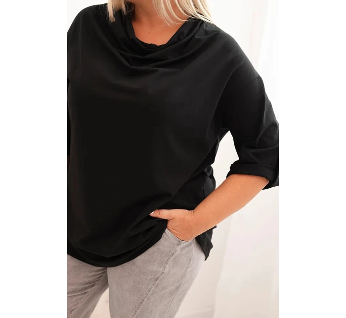 Dámská blůza Plus Size z bavlny s volným střihem a vodním výstřihem černá