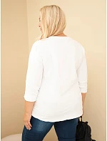 Dámská bavlněná mikina Plus Size s krajkovým pruhem a kapsou ecru