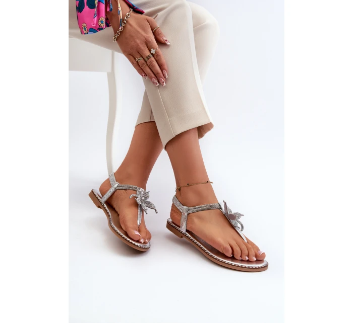 Dámské Ploché Sandály S Ozdobným Stříbrné model 21662037 - EVENTO