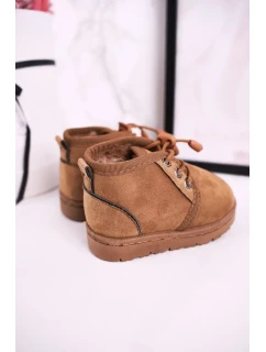 Dievčenské šnurovacie snehové topánky s kožušinou Brown Hunter