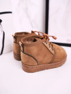 Dievčenské šnurovacie snehové topánky s kožušinou Brown Hunter