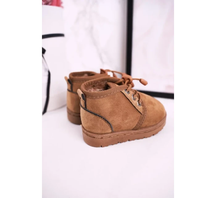 Dievčenské šnurovacie snehové topánky s kožušinou Brown Hunter