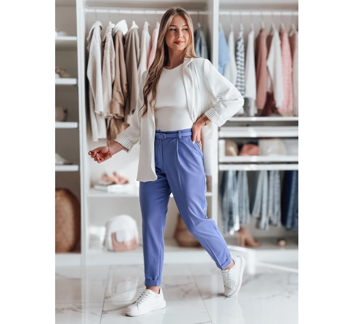 Ležérne dámske plisované nohavice s opaskom PLISSO blue FashionStreet UY2517