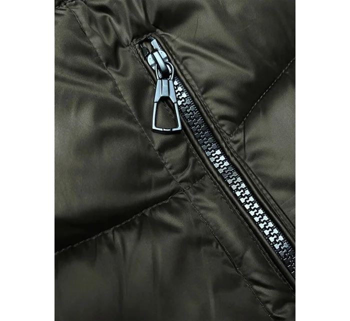 Dámska obojstranná zimná bunda s kapucňou khaki-béžová (B8202-11046)