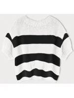 Voľný čierny dámsky pruhovaný sveter (761ART)
