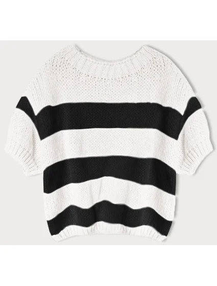 Voľný čierny dámsky pruhovaný sveter (761ART)