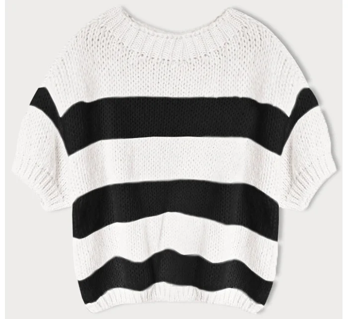 Voľný čierny dámsky pruhovaný sveter (761ART)